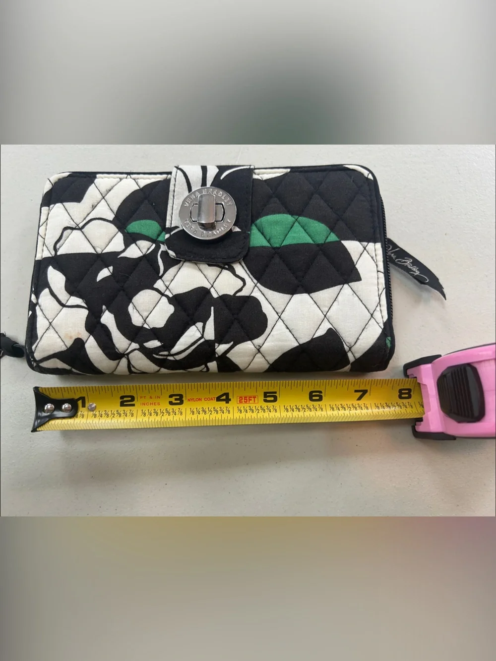 Vera Bradley Black White Green Quilted Turn-Lock Phone Wallet